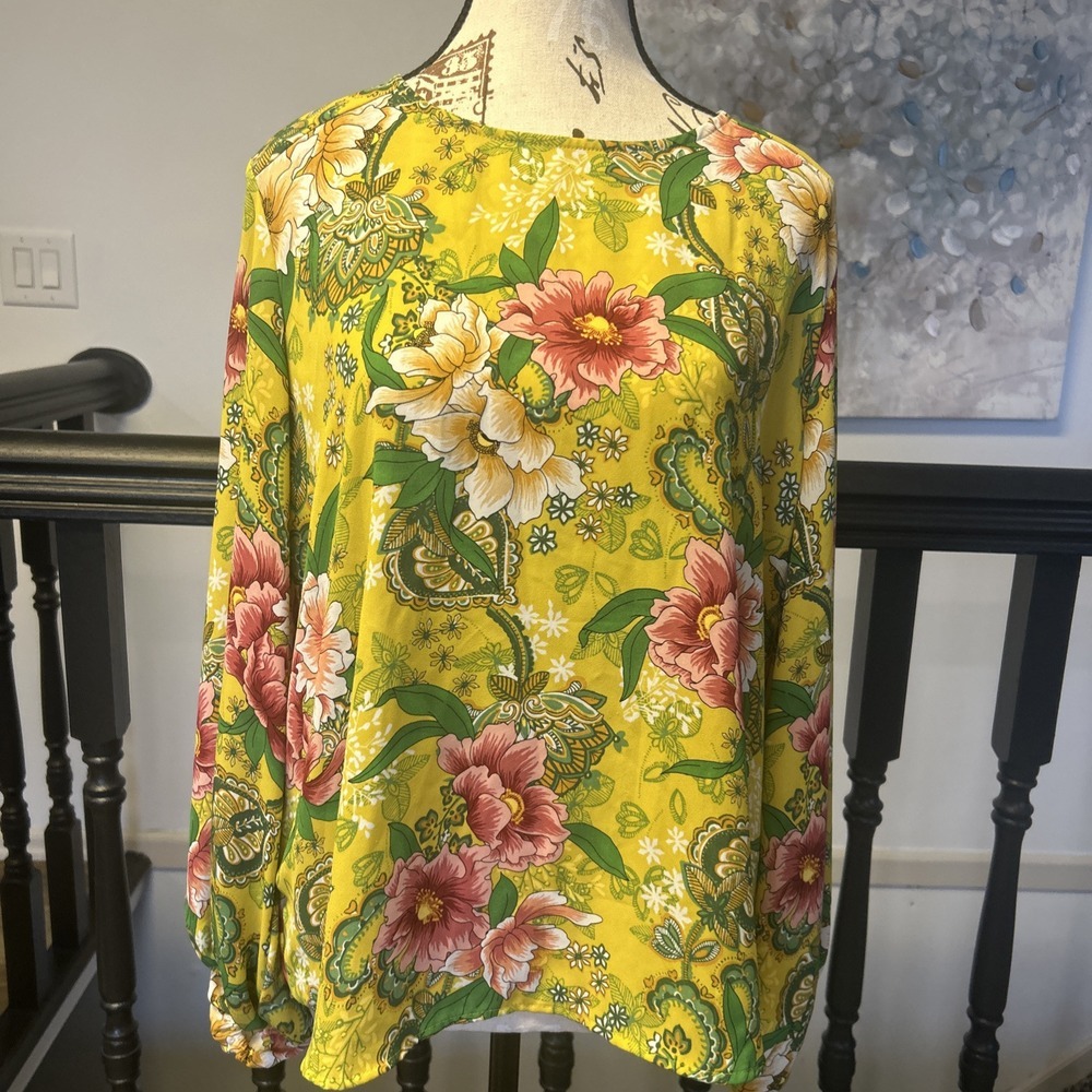 LOFT Womens Med‎ Boho Yellow Floral Blouse